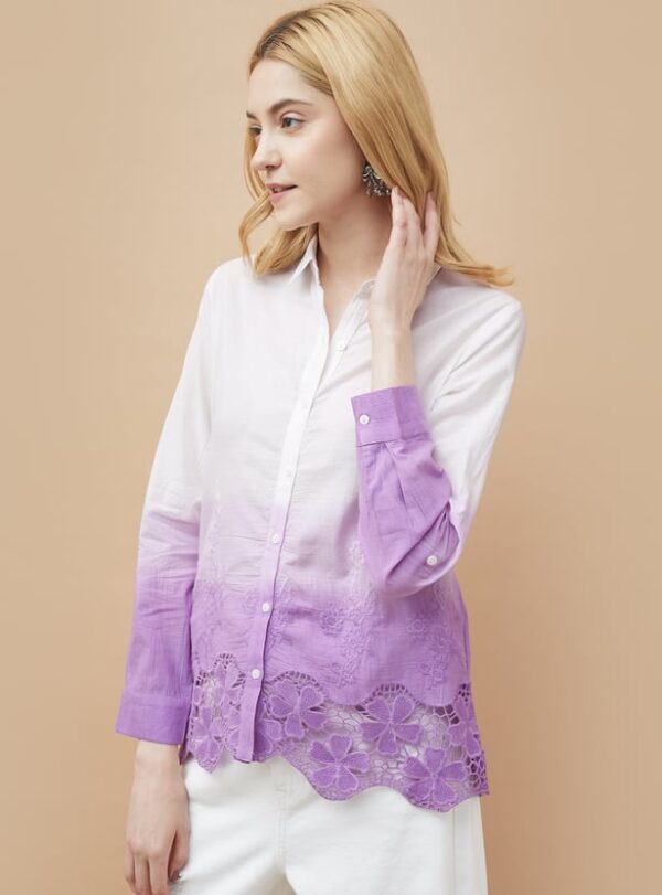 COLOUR ME Embroidered Ombre Shirt Style Top - Image 2