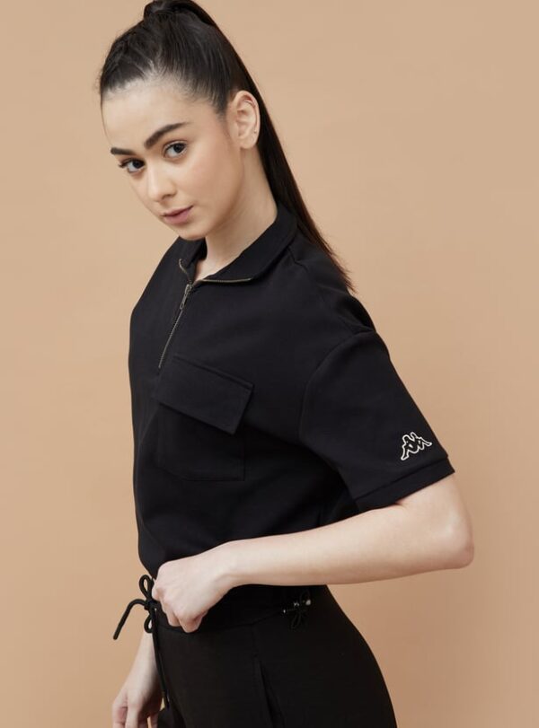 KAPPA Solid Collared Crop T-shirt - Image 2