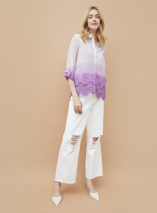 COLOUR ME Embroidered Ombre Shirt Style Top