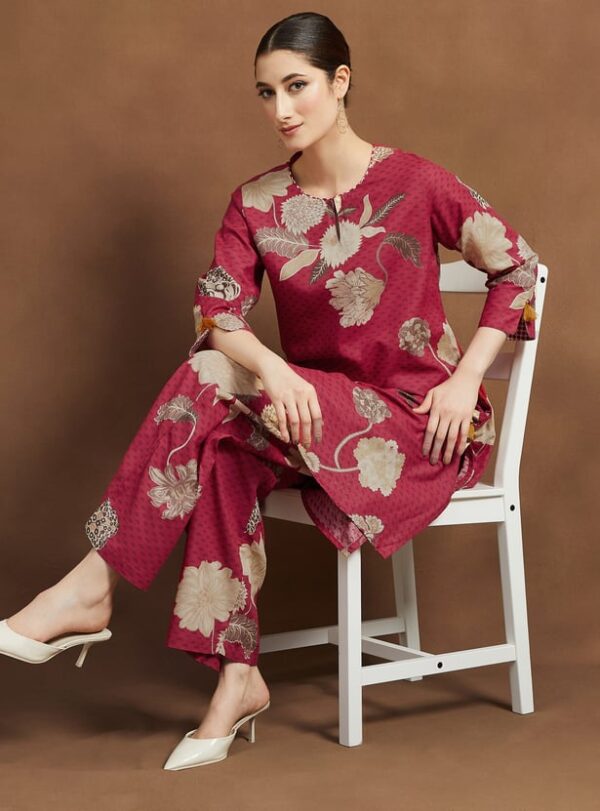 MELANGE Floral Print Straight Pants - Image 3