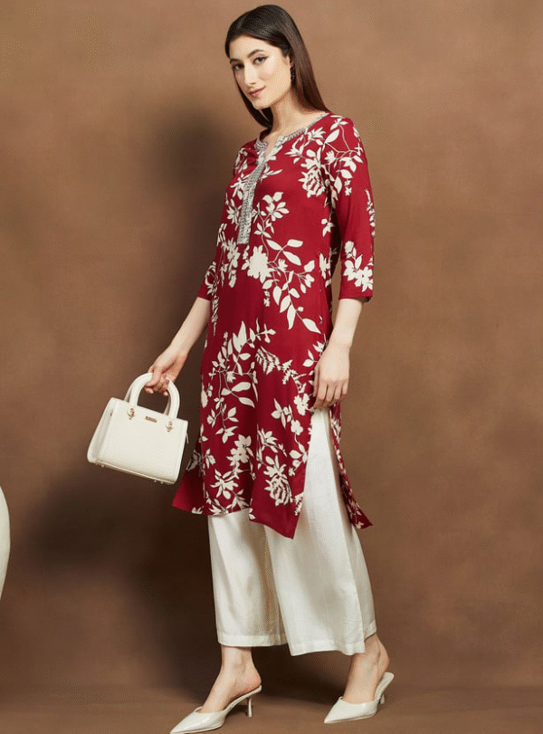 MELANGE Floral Print Straight Kurta - Image 3