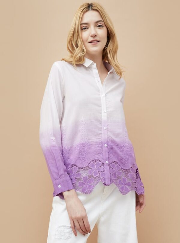COLOUR ME Embroidered Ombre Shirt Style Top - Image 4