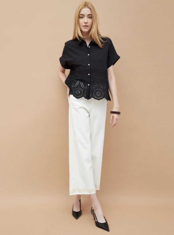 COLOUR ME Schiffili Embroidered Oversized Shirt