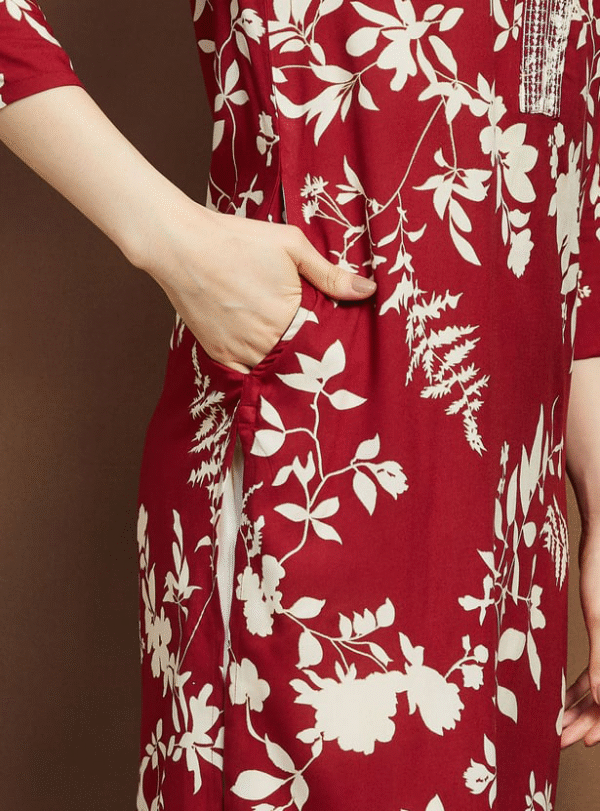 MELANGE Floral Print Straight Kurta - Image 4