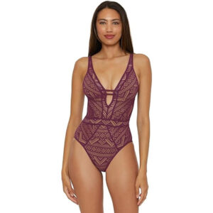 BECCA Color Play Plunge Neck One-Piece Swimsuit